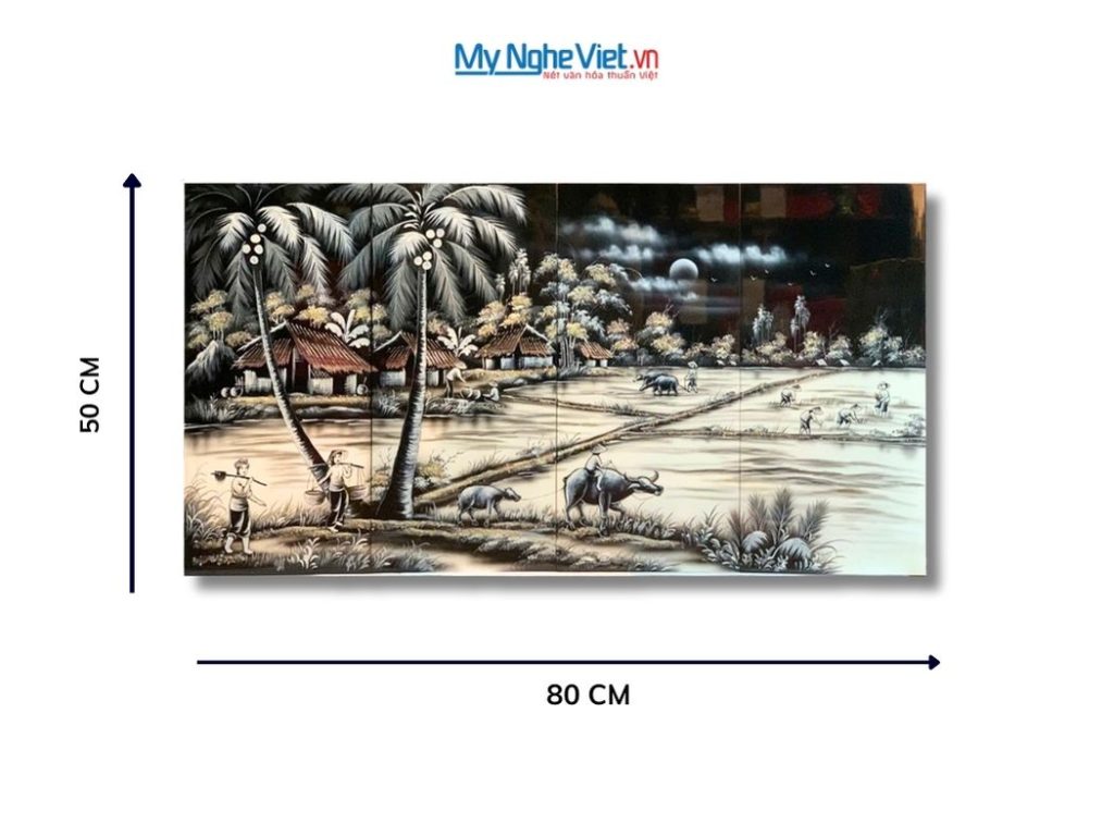 Bộ Tranh Sơn Mài Đồng Quê Trắng Đen