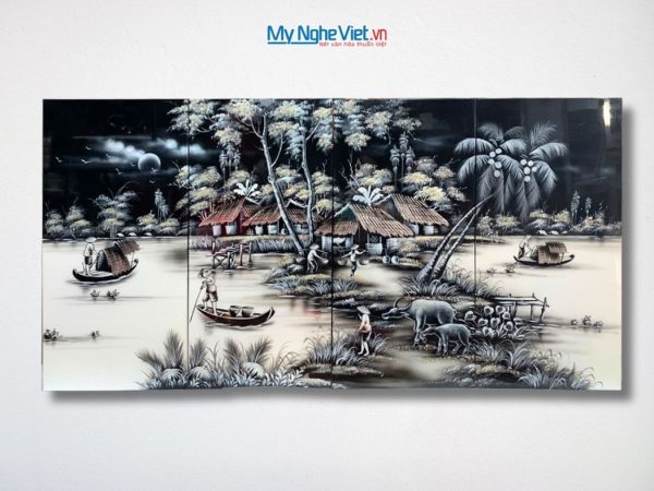 Bộ Tranh Sơn Mài Đồng Quê Trắng Đen