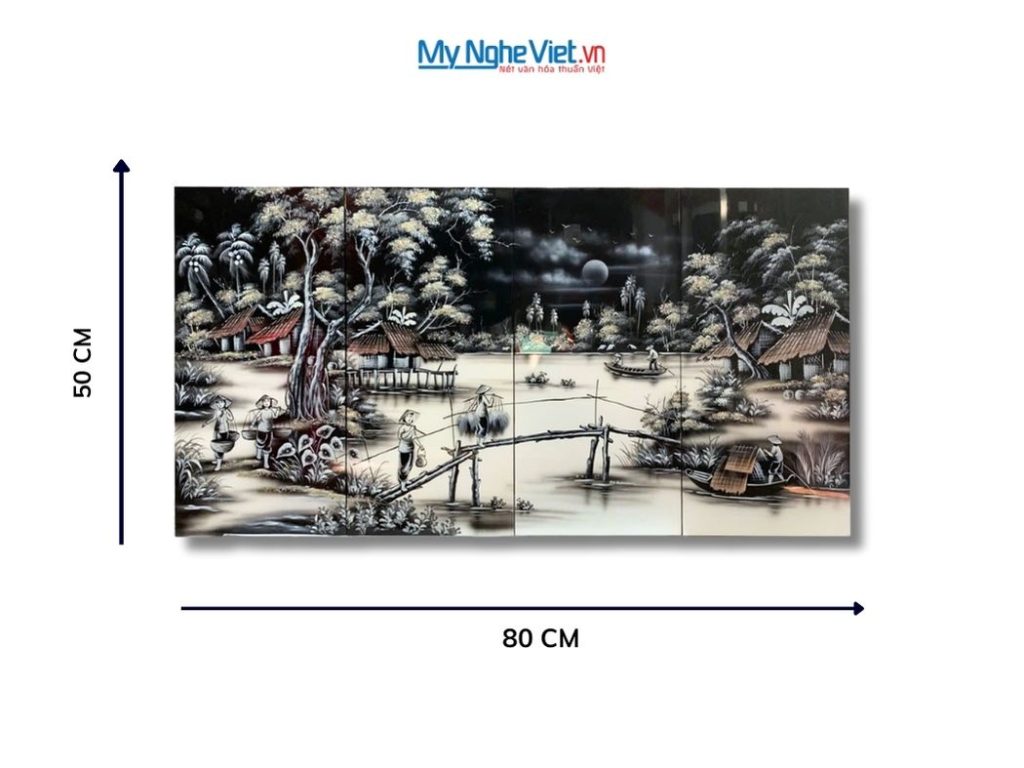 Bộ Tranh Sơn Mài Đồng Quê Trắng Đen