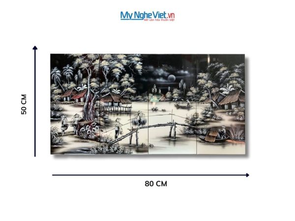 Bộ Tranh Sơn Mài Đồng Quê Trắng Đen