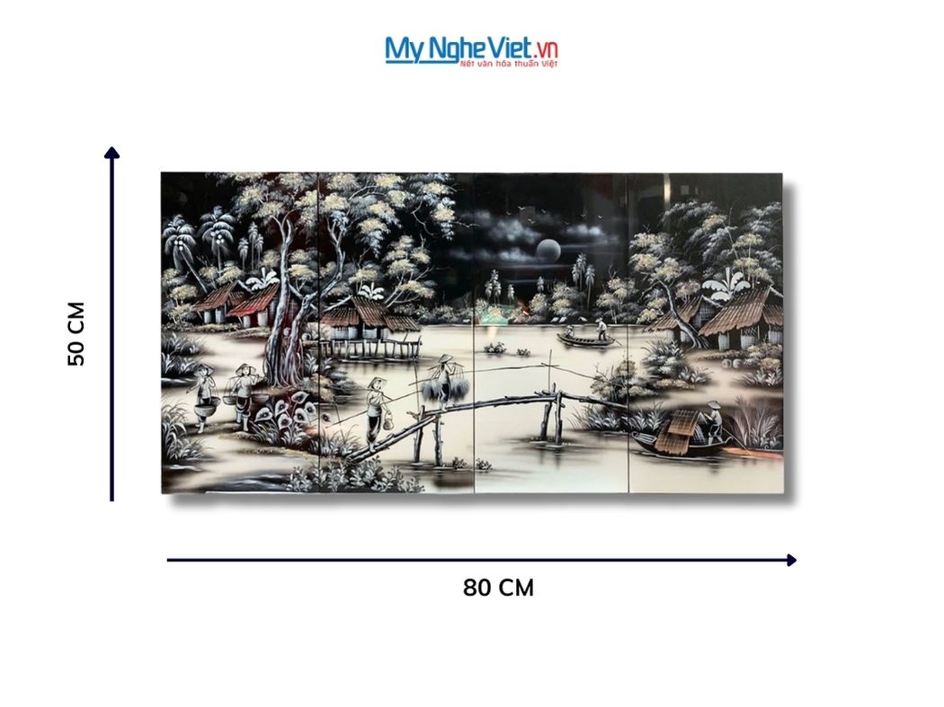 Bộ Tranh Sơn Mài Đồng Quê Trắng Đen