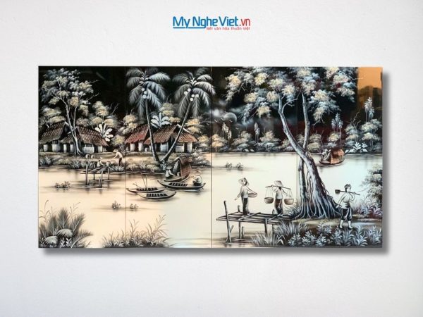Bộ Tranh Sơn Mài Đồng Quê Trắng Đen