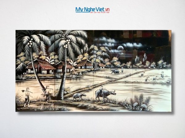 Bộ Tranh Sơn Mài Đồng Quê Trắng Đen