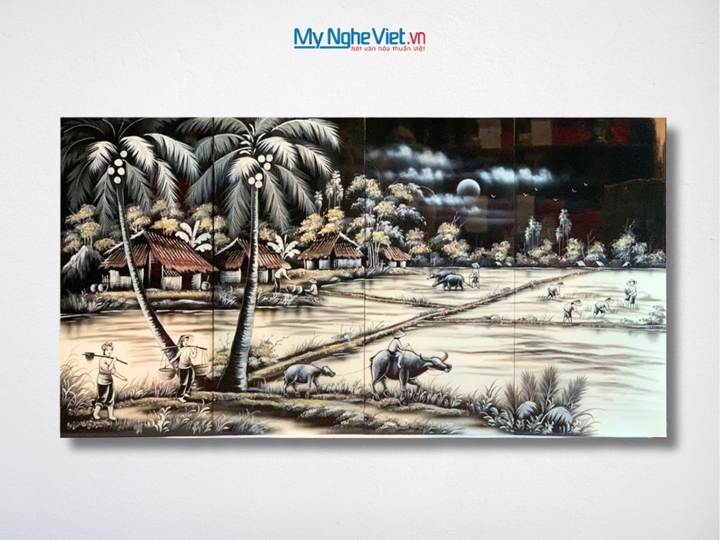 Bộ Tranh Sơn Mài Đồng Quê Trắng Đen