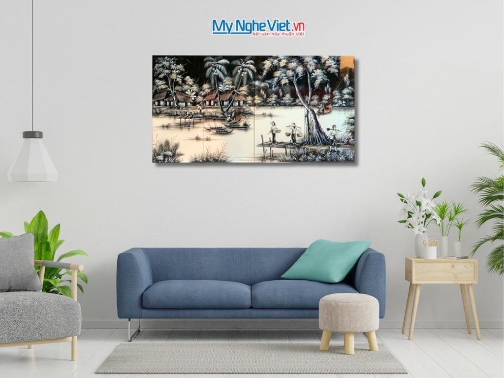 Bộ Tranh Sơn Mài Đồng Quê Trắng Đen