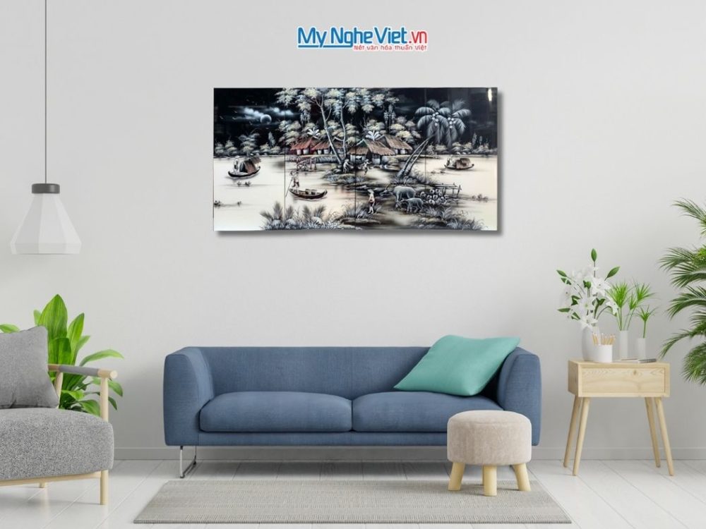 Bộ Tranh Sơn Mài Đồng Quê Trắng Đen