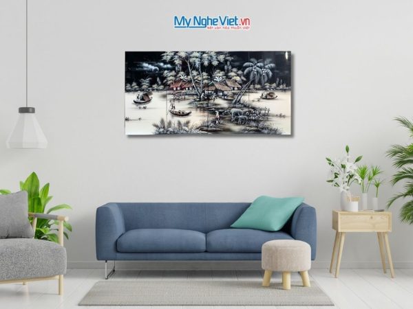 Bộ Tranh Sơn Mài Đồng Quê Trắng Đen