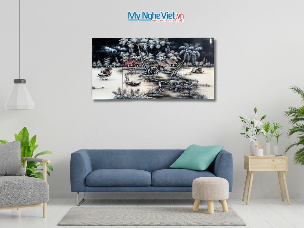 Bộ Tranh Sơn Mài Đồng Quê Trắng Đen