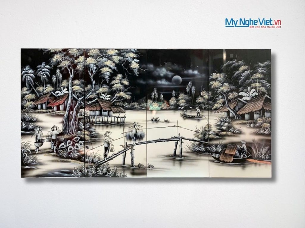 Bộ Tranh Sơn Mài Đồng Quê Trắng Đen