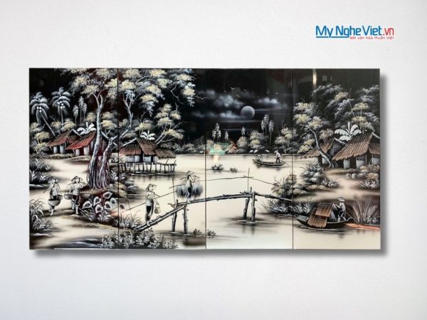 Bộ Tranh Sơn Mài Đồng Quê Trắng Đen