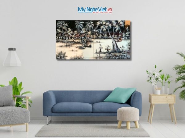 Bộ Tranh Sơn Mài Đồng Quê Trắng Đen