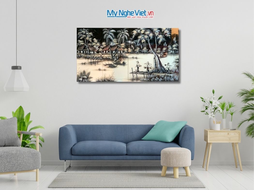 Bộ Tranh Sơn Mài Đồng Quê Trắng Đen