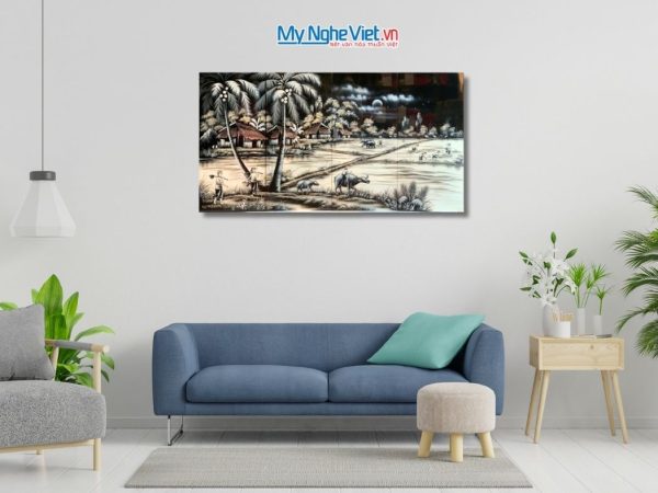 Bộ Tranh Sơn Mài Đồng Quê Trắng Đen