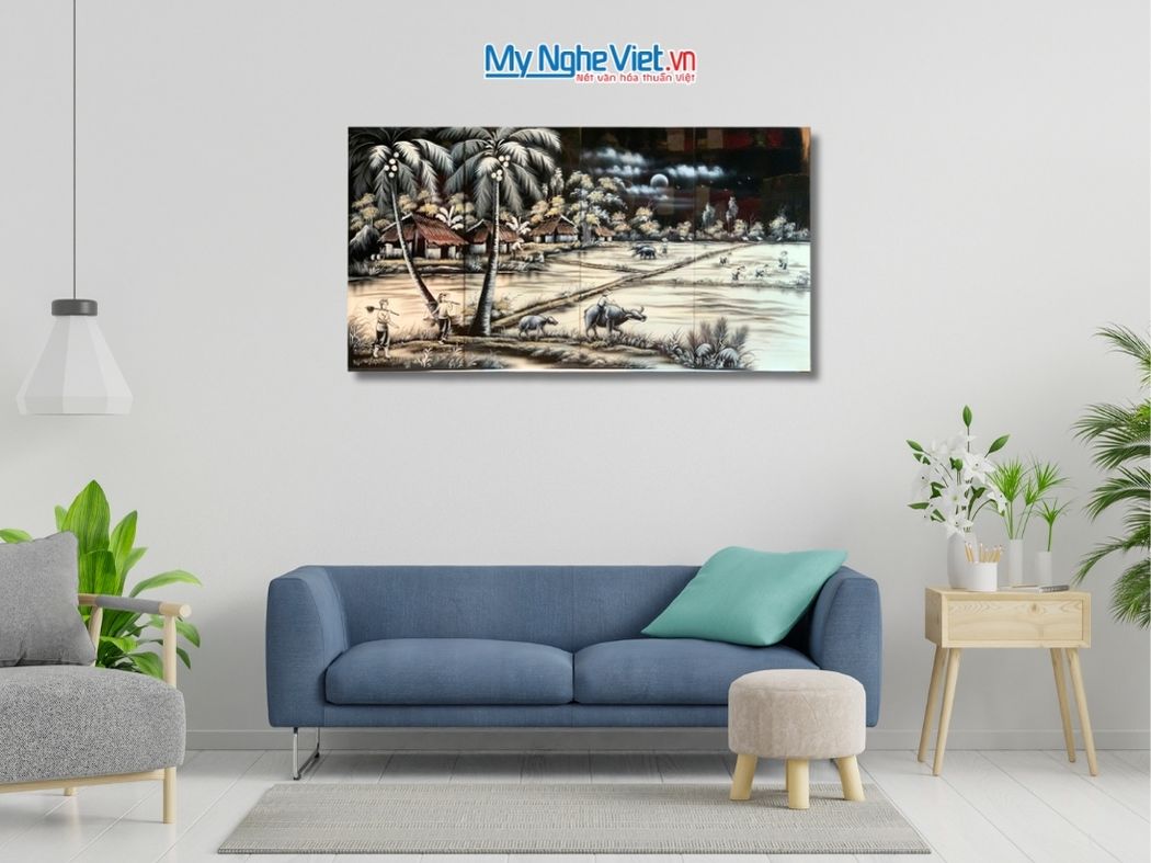 Bộ Tranh Sơn Mài Đồng Quê Trắng Đen