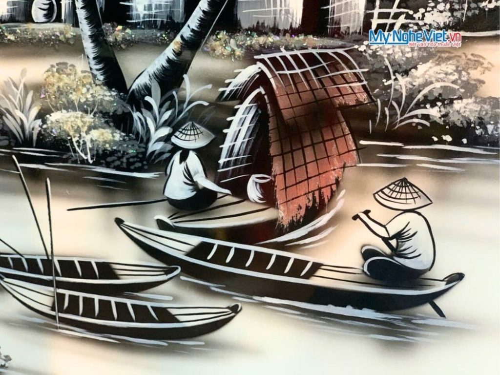 Bộ Tranh Sơn Mài Đồng Quê Trắng Đen