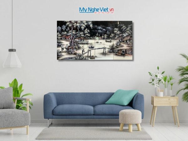 Bộ Tranh Sơn Mài Đồng Quê Trắng Đen