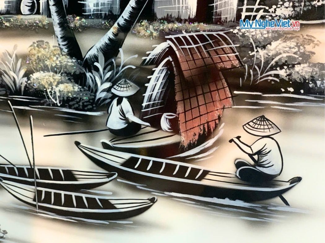 Bộ Tranh Sơn Mài Đồng Quê Trắng Đen