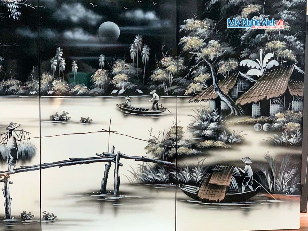 Bộ Tranh Sơn Mài Đồng Quê Trắng Đen