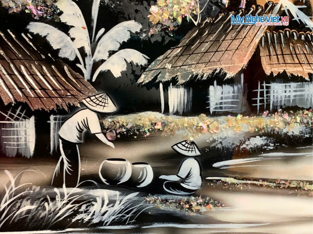 Bộ Tranh Sơn Mài Đồng Quê Trắng Đen