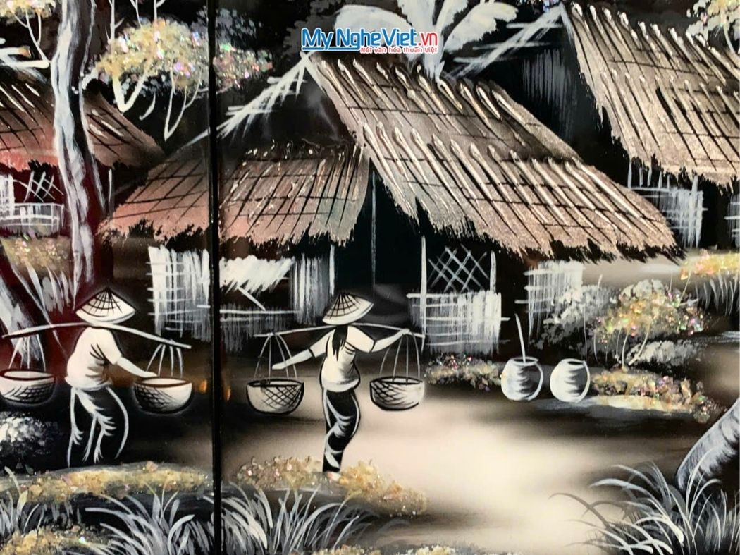 Bộ Tranh Sơn Mài Đồng Quê Trắng Đen