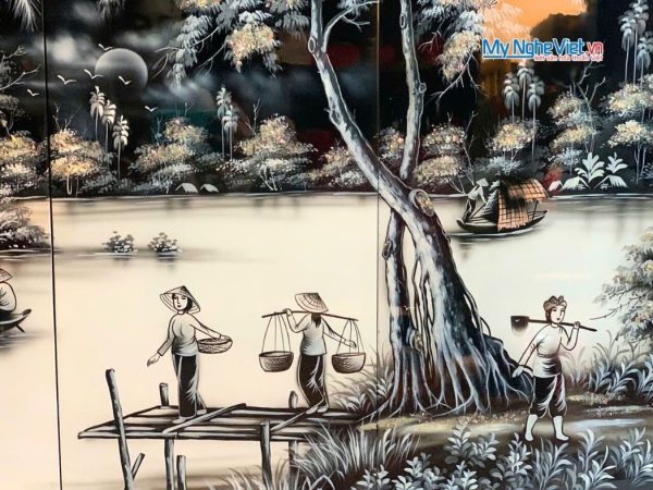 Bộ Tranh Sơn Mài Đồng Quê Trắng Đen