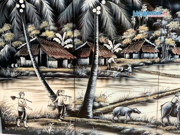 Bộ Tranh Sơn Mài Đồng Quê Trắng Đen