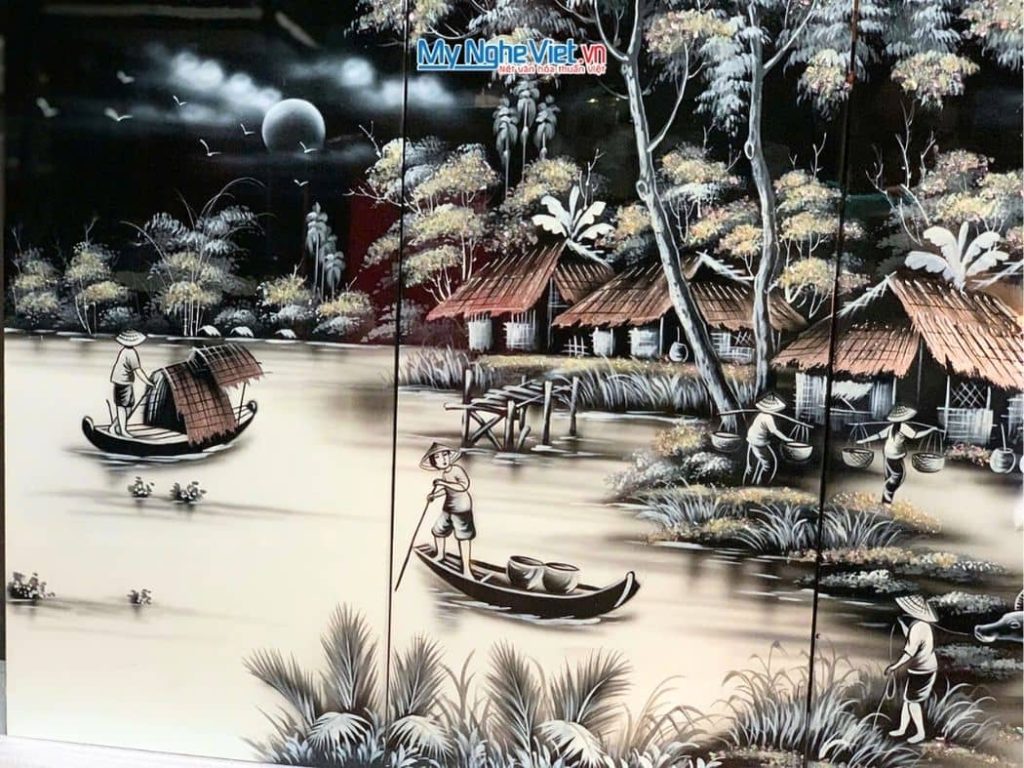 Bộ Tranh Sơn Mài Đồng Quê Trắng Đen