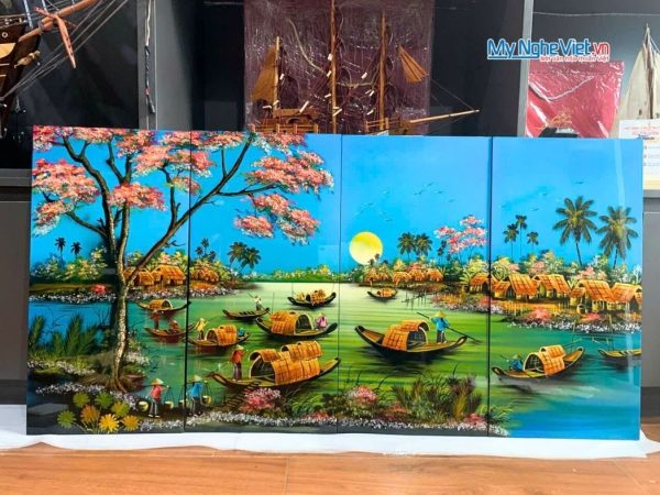 Bộ Tranh Sơn Mài Đồng Quê Xanh Dương