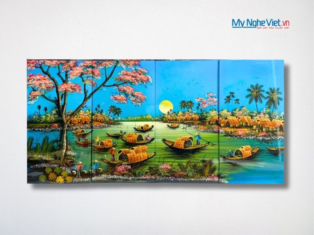 Bộ Tranh Sơn Mài Đồng Quê Xanh Dương