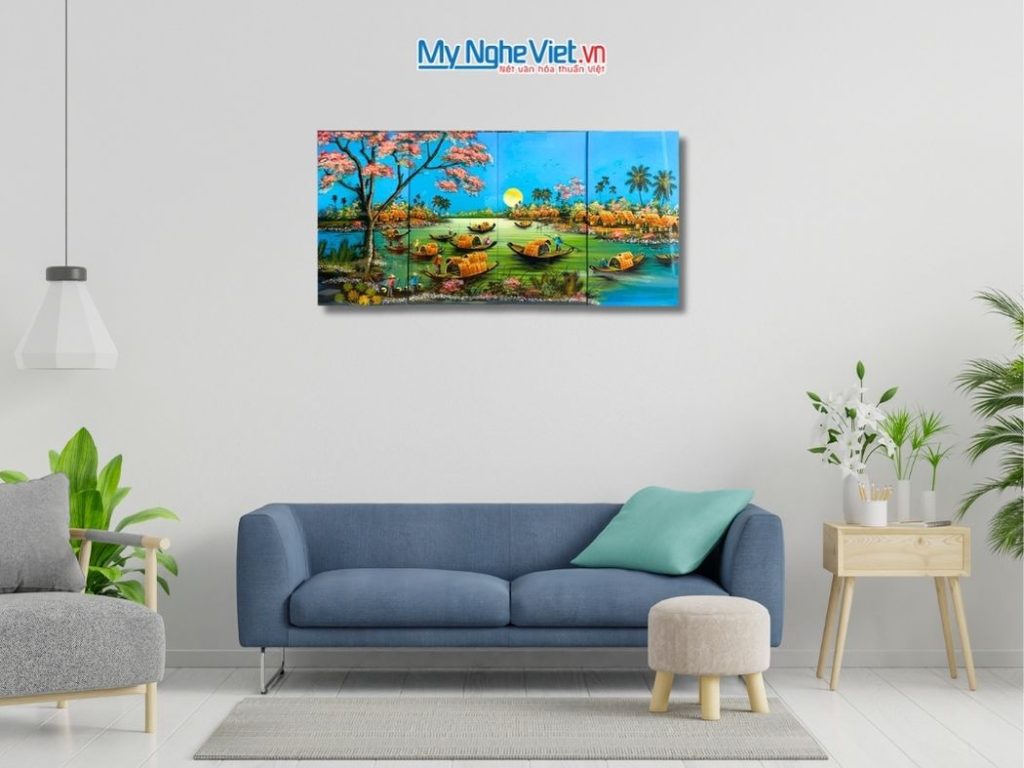 Bộ Tranh Sơn Mài Đồng Quê Xanh Dương