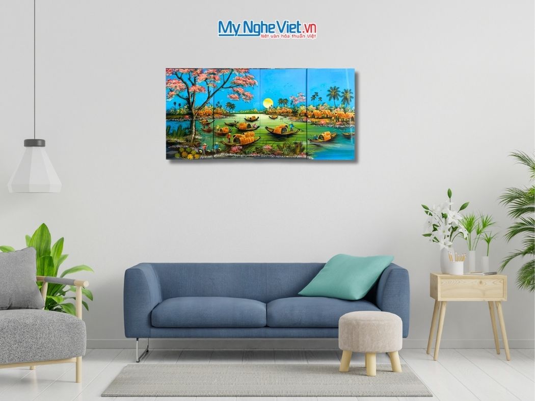 Bộ Tranh Sơn Mài Đồng Quê Xanh Dương