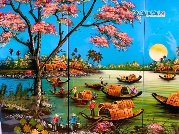 Bộ Tranh Sơn Mài Đồng Quê Xanh Dương