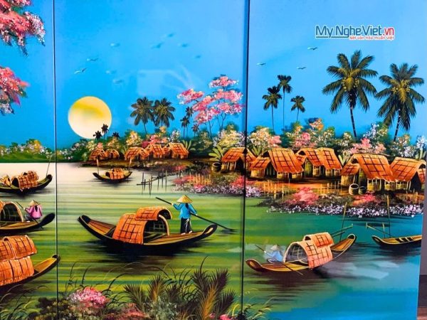Bộ Tranh Sơn Mài Đồng Quê Xanh Dương