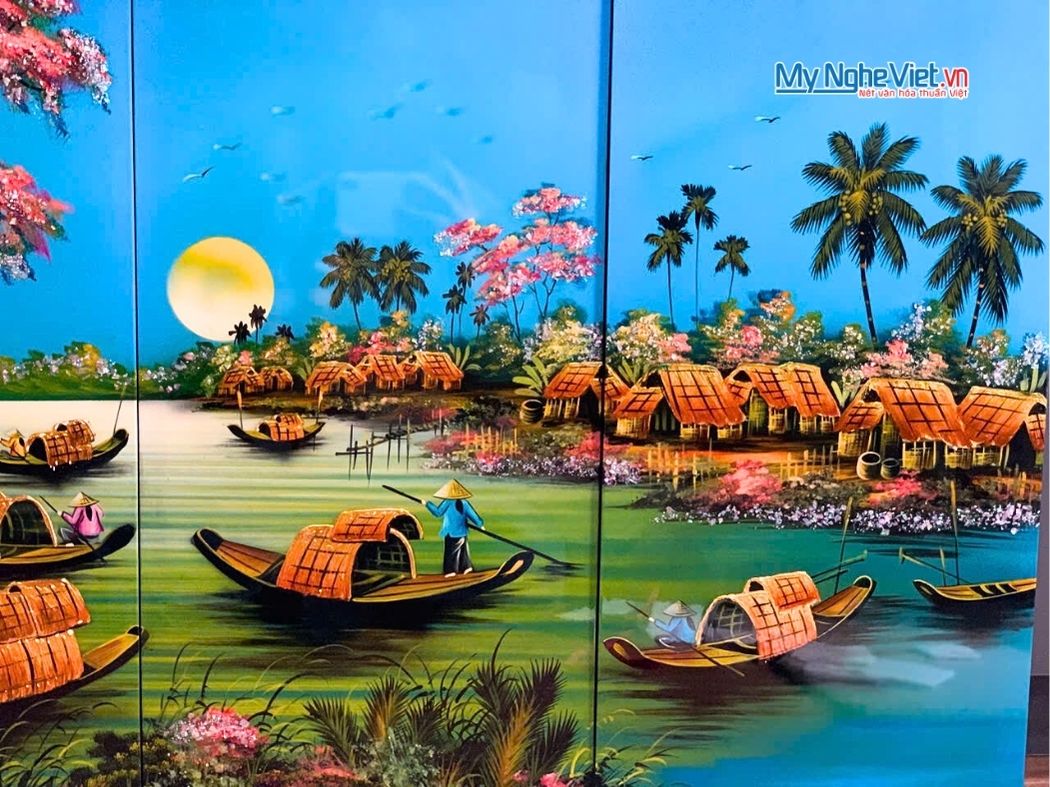 Bộ Tranh Sơn Mài Đồng Quê Xanh Dương