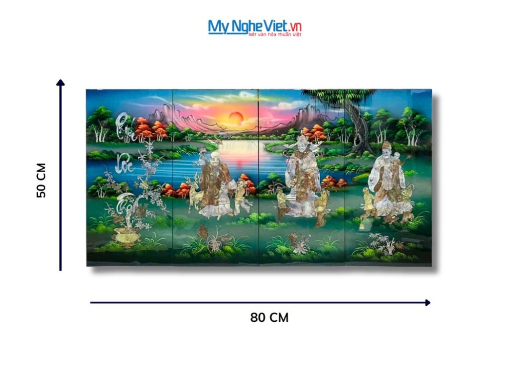 Bộ Tranh Sơn Mài Phúc Lộc Thọ Cẩn Ốc Nổi