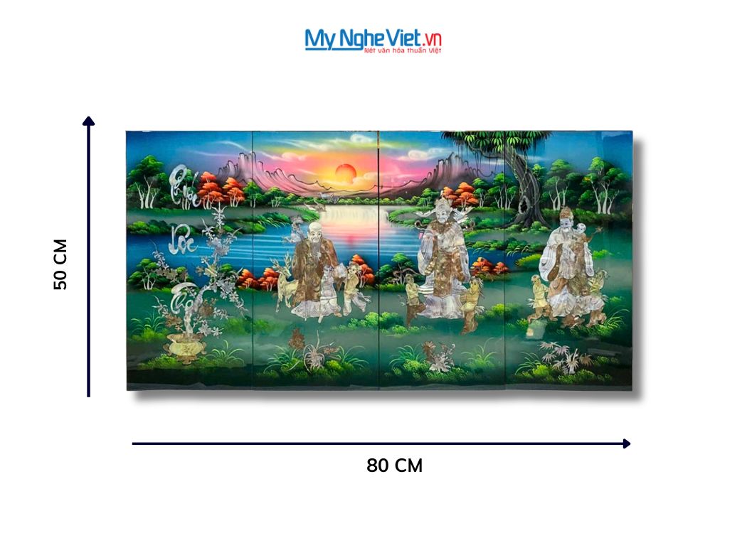 Bộ Tranh Sơn Mài Phúc Lộc Thọ Cẩn Ốc Nổi