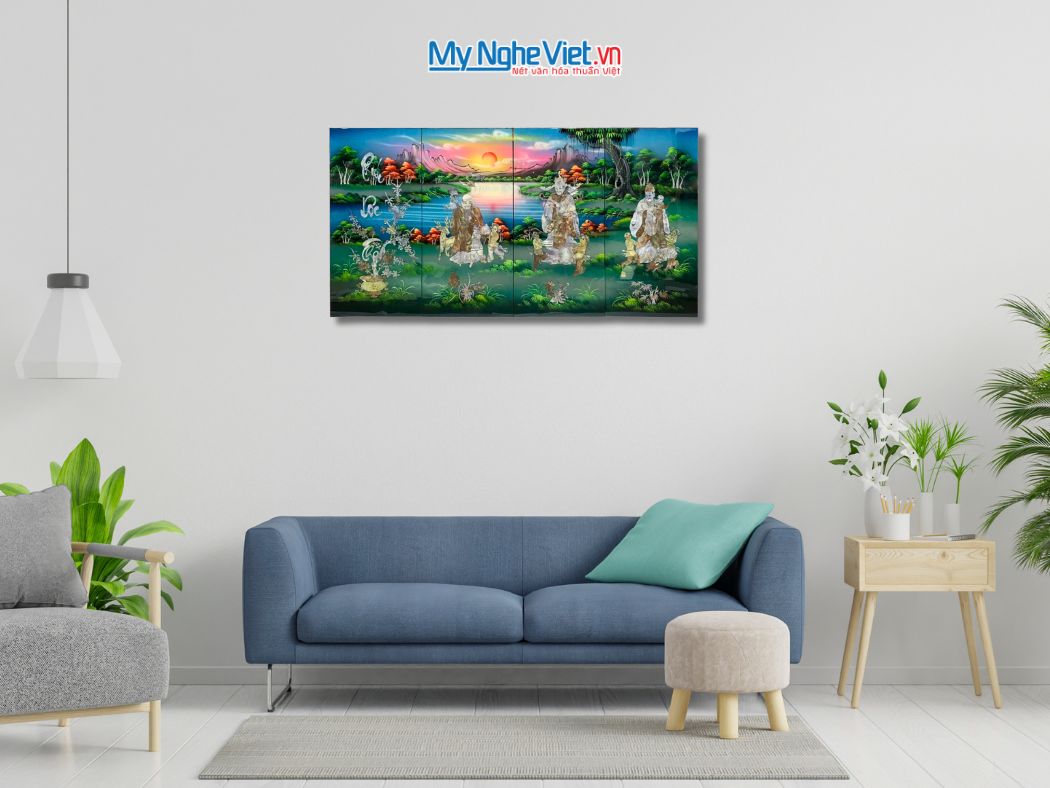 Bộ Tranh Sơn Mài Phúc Lộc Thọ Cẩn Ốc Nổi