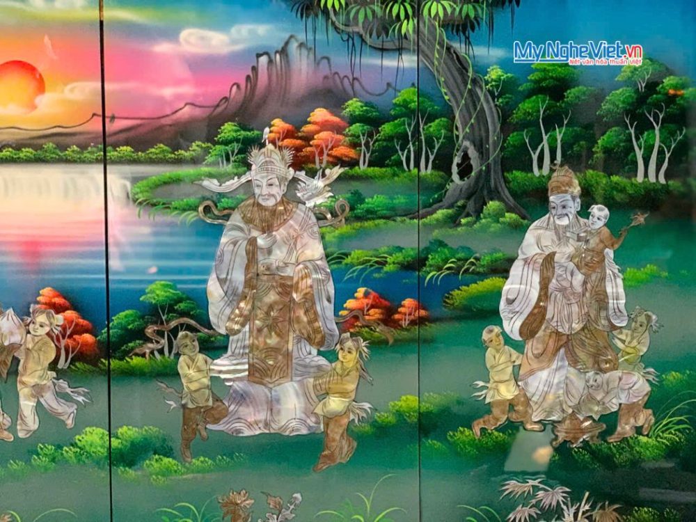 Bộ Tranh Sơn Mài Phúc Lộc Thọ Cẩn Ốc Nổi
