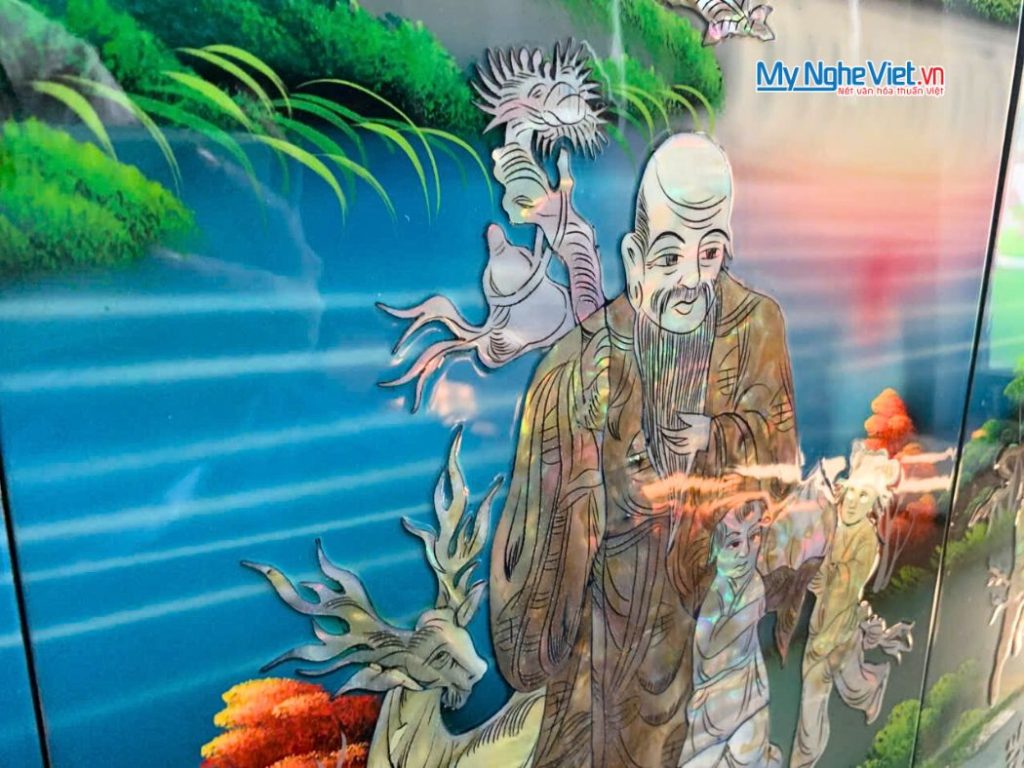 Bộ Tranh Sơn Mài Phúc Lộc Thọ Cẩn Ốc Nổi