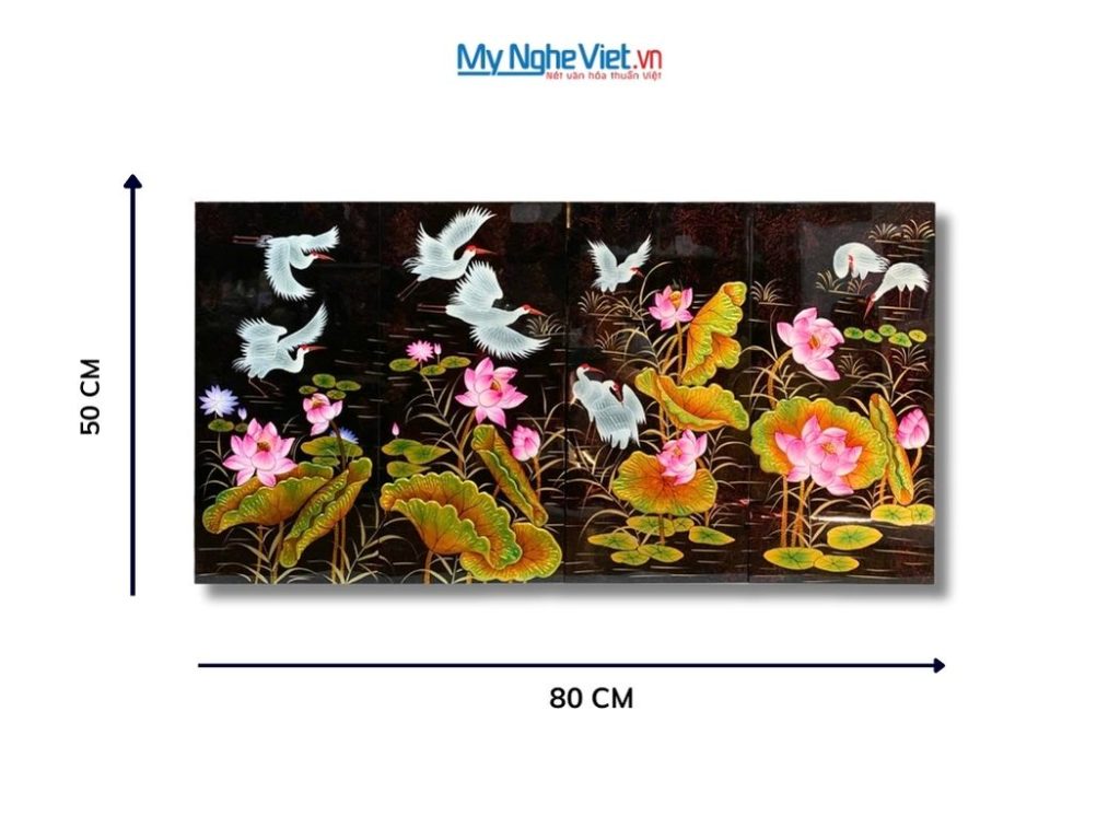 Bộ Tranh Sơn Mài Cò Sen Cát Tường Đắp Nổi