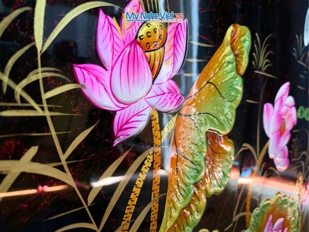 Bộ Tranh Sơn Mài Cò Sen Cát Tường Đắp Nổi