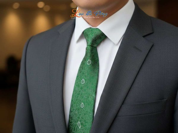 Cravat lụa tơ tằm màu xanh họa tiết hoa MNV-CRV52