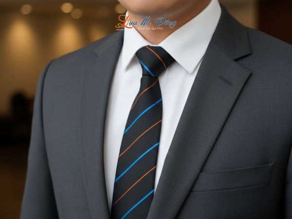 Cravat lụa đen sọc xanh cam MNV-CRV88