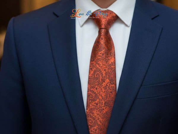 Cravat lụa hoa đuôi công cam MNV-CRV72-3