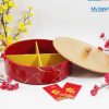 Hộp Mứt Tết Sơn Mài Tròn 4 Ngăn Khay Gỗ Nền Đỏ