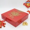 Hộp Mứt Tết Sơn Mài Vuông 4 Ngăn Lá Trúc Nền Đỏ