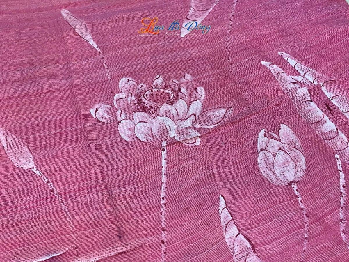 Khăn lụa Đũi hồng vẽ sen 100% silk 80x180 tua rua KLTA80180/1 - Ảnh 5
