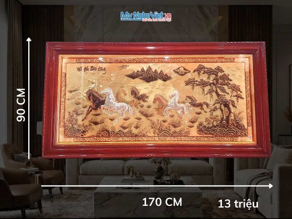 Tranh Đồng Mã Đáo thành công 90x170 khung vặn - Dát vàng 24k (HĐ)