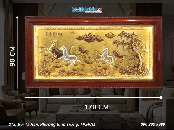Tranh Đồng Mã Đáo thành công 90x170 khung vặn - Dát vàng 24k (HĐ)
