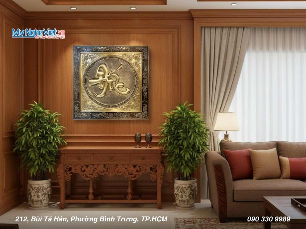 Tranh đồng chữ Thư pháp - Chữ Đức cạo màu MNV-DD09 - Ảnh 2